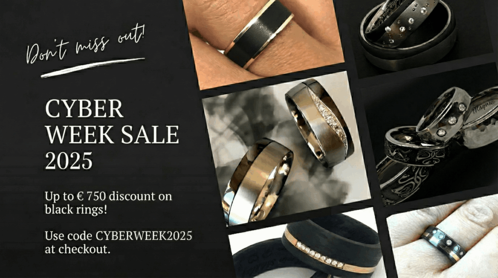 Love is letting each other be unique! At Rings of Sweden, we love the idea that wedding rings don't have to be identical twins. Maybe one of you dreams of sparkling diamonds in red gold, while the other wants the raw, technical feel of carbon fiber or the substantial weight of tantalum?