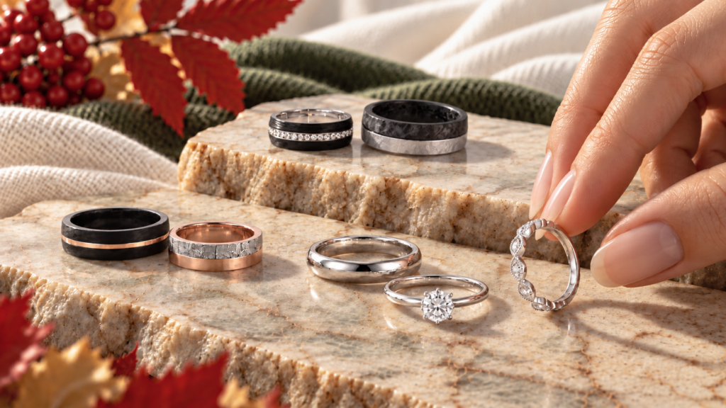 En ring, två ringar… tre? Upptäck konsten att kombinera ringar och skapa en personlig stil med förlovningsringar, Delicate-ringar och vigselringar. Från tidlöst vitguld till modern kolfiber – utforska inspirerande kombinationer, stylingtips och personliga detaljer som gör din ringkombination helt unik.